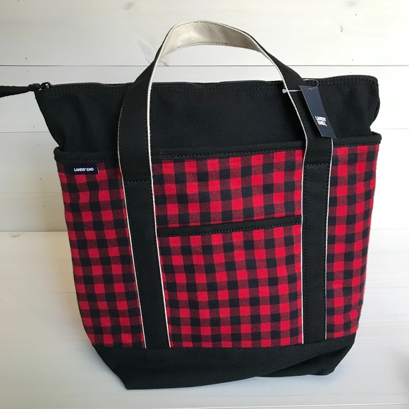 Lands' End Handbags - Land's End Flannel Buffalo Plaid Zip Top Tote NWT